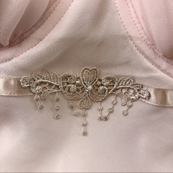 𝅺LINDA Donatella baby doll lingerie soft pink sheer Medium embellished - Picture 3 of 6